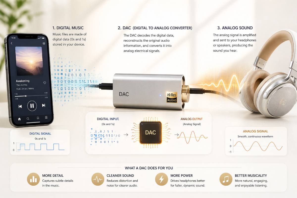 แผนภาพการทำงานของ DAC AMP และหูฟัง